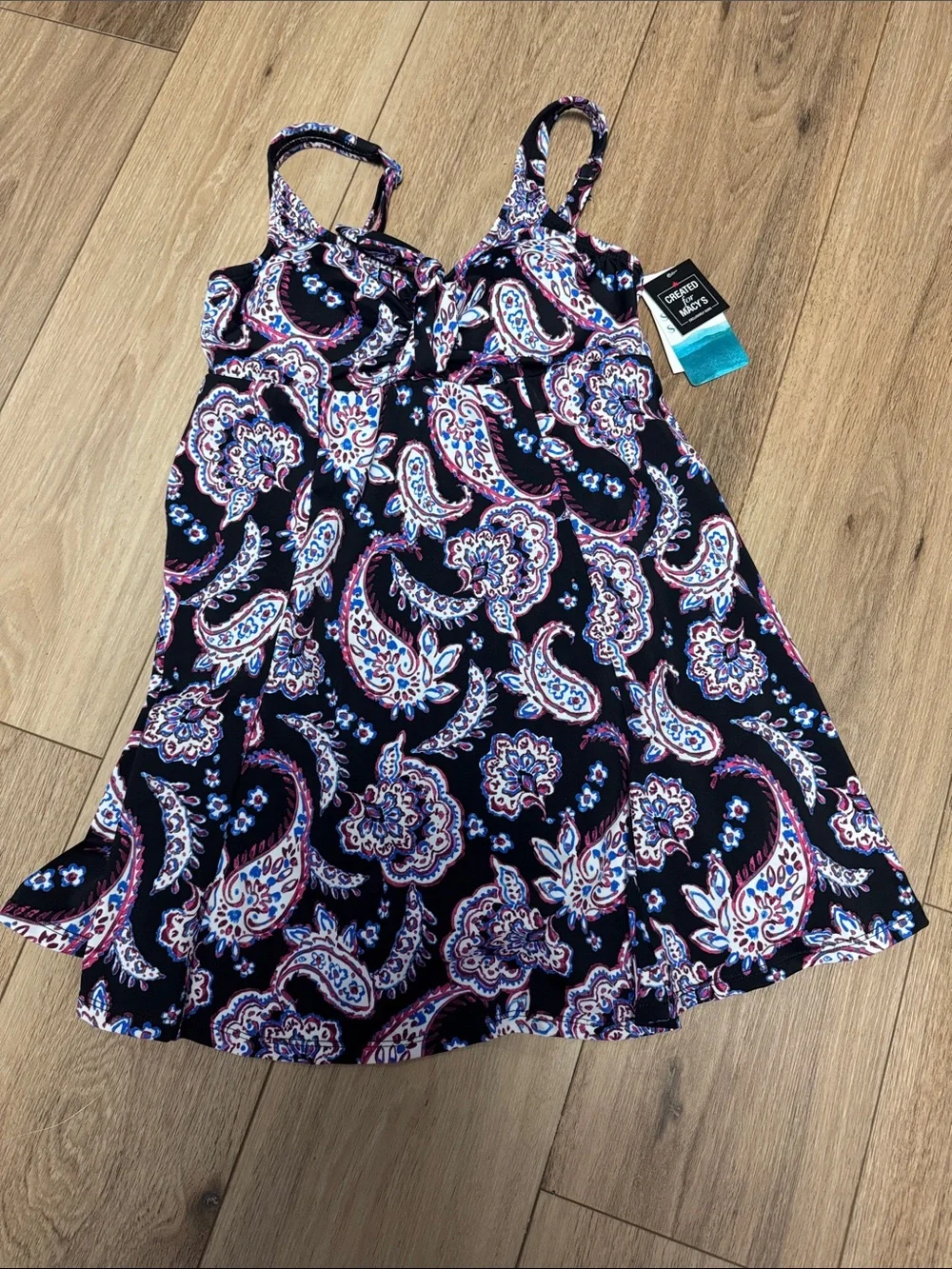 Swim Solutions NWT 10 Black pink blue Paisley SLIMMING One-Piece Swimdress - Picture 3 of 8